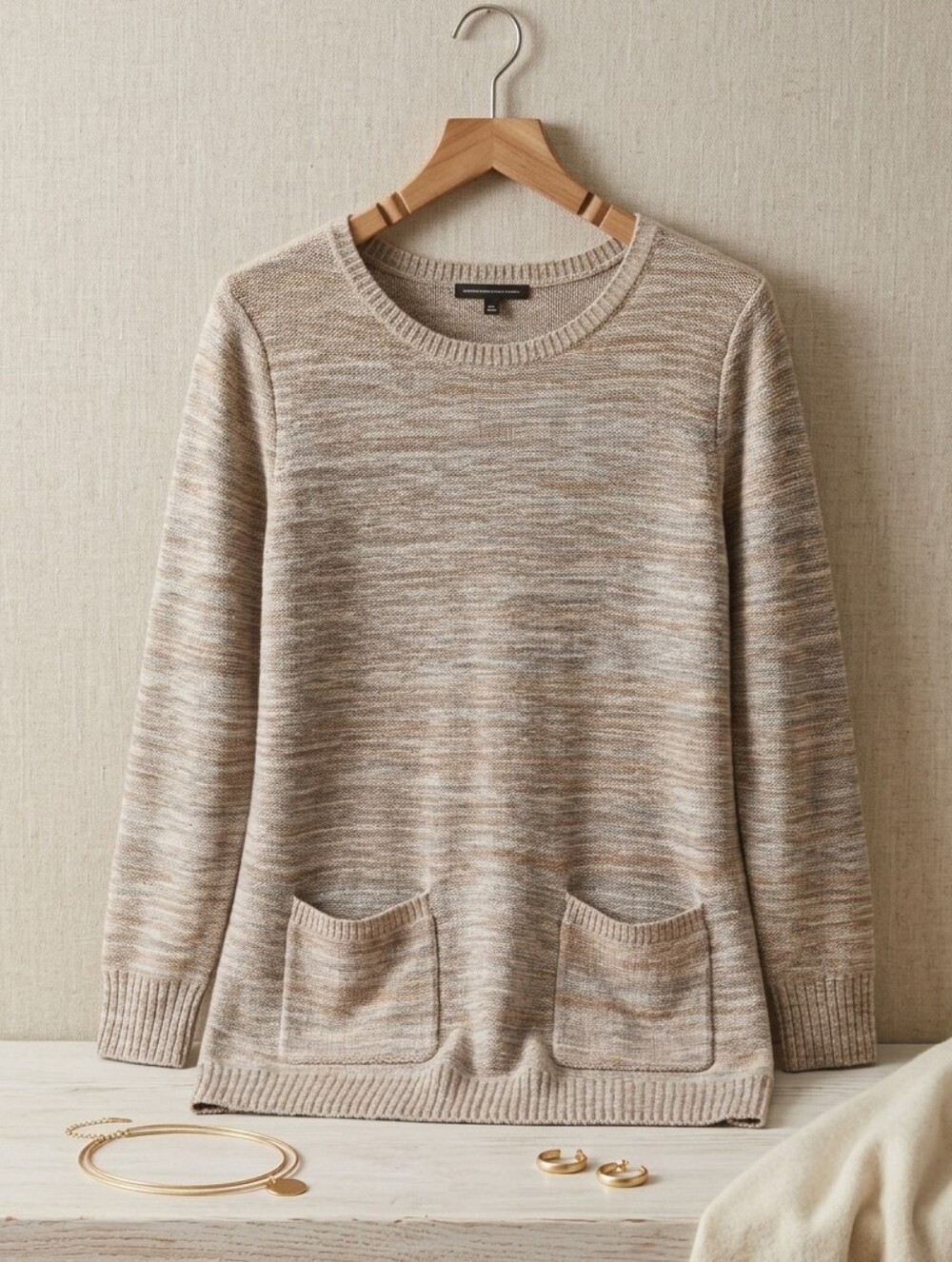 Jeanne Pierre Heathered Tunic Sweater with Front Pockets - Size Small